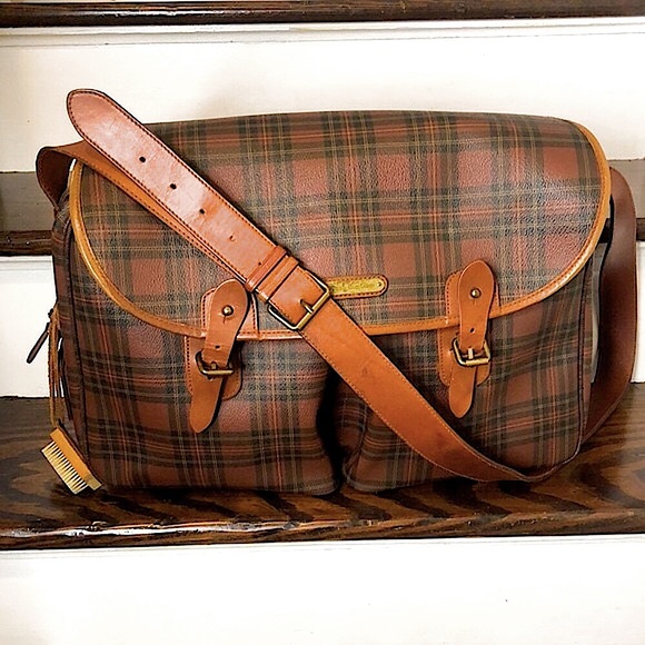 KRALPH LAUREN Plaid Crossbody Messenger Camp School College Computer Bag - Picture 5 of 17